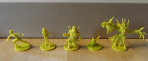Portrait de famille de gauche à droite : Runner Skinner, Walker Skinner, Fatty Skinner, Crawler, bomination A-Bomb