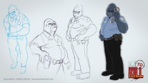 Le wip (work in progress) du visuel des policiers par la talentueuse Pauline Detraz